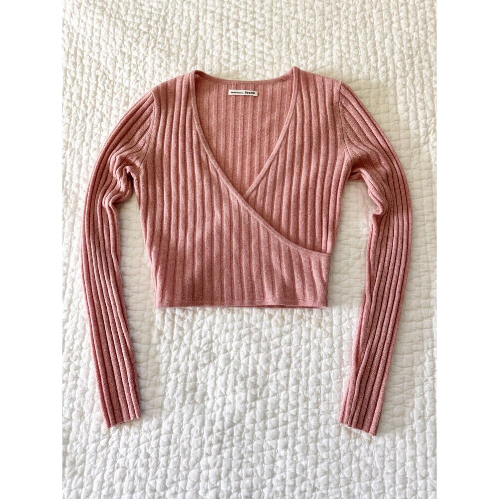 Reformation Jeans Pink Cashmere Wrap Sweater Crop Long Sleeve S Balletcore
